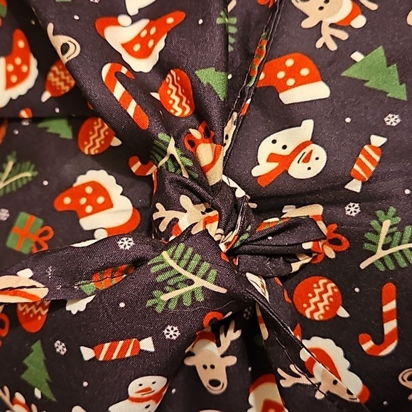Upcycled Christmas Dog Bandana Tie up in the front blue background pets - Picture 6 of 14